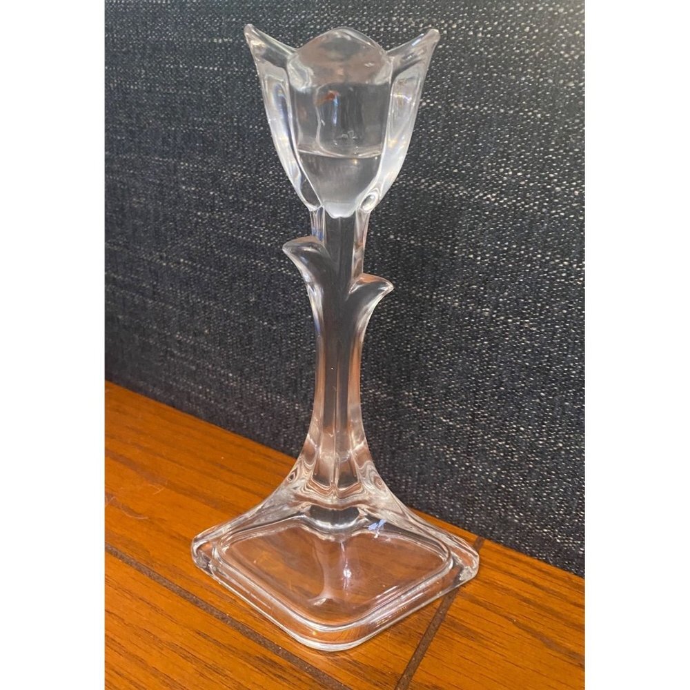 Vtg Tulip Shape‎ Taper Candle Holder Clear 24% Lead Crystal Made in USA 8" Tall